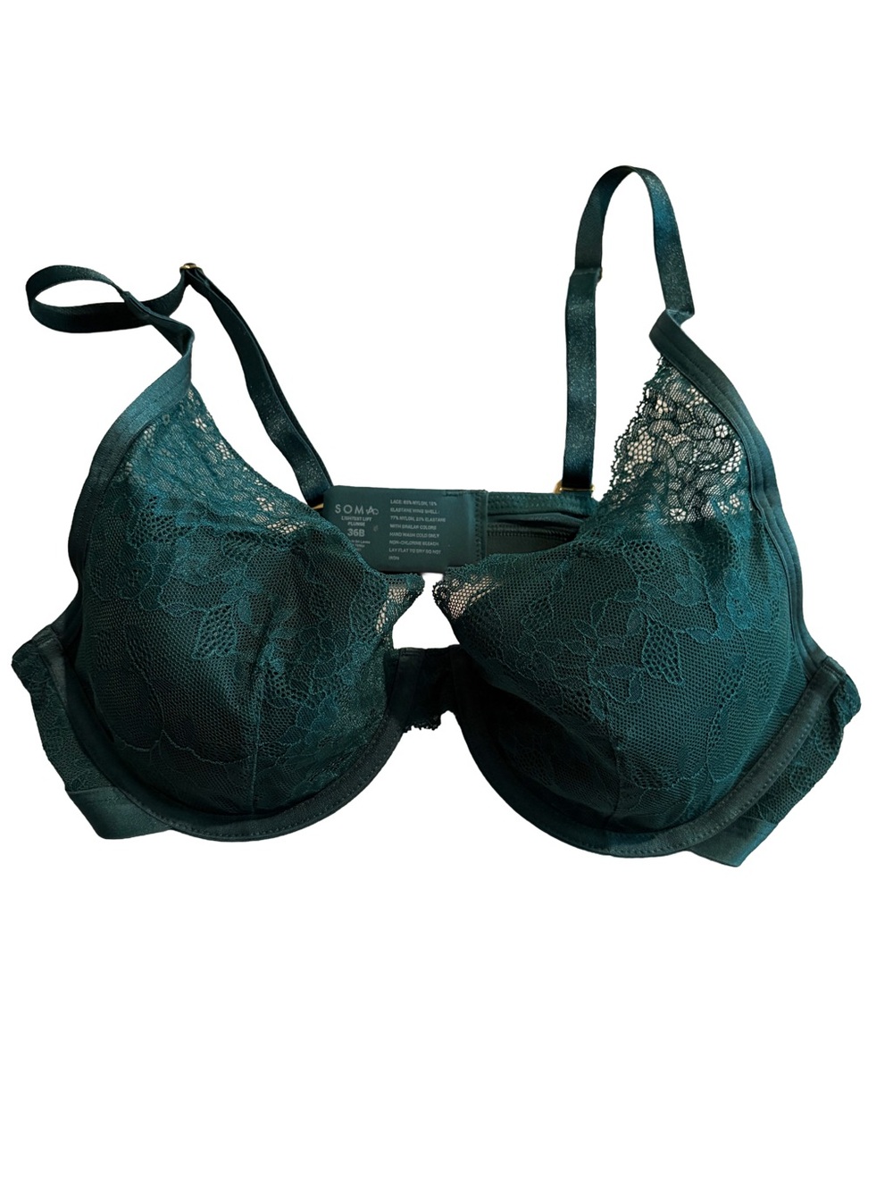 NWT Soma Lace Plunge Underwire Bra in Dark Forest, Size 36B